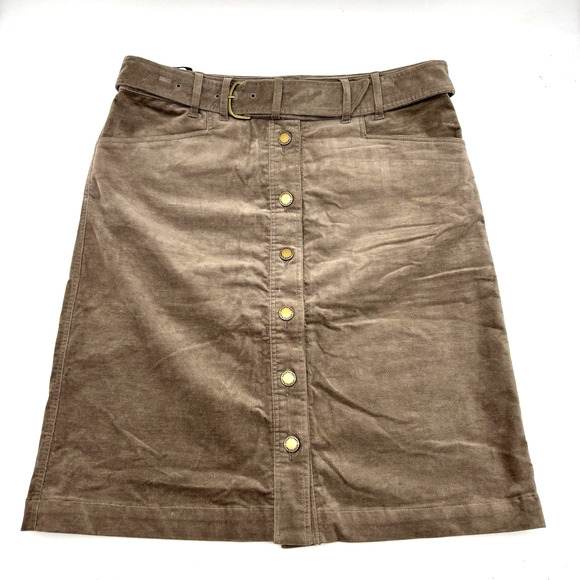 NEW Sportscraft Taupe Velvet Mid Rise Button Down Belted Pencil Skirt 8 29x21" - Picture 1 of 11